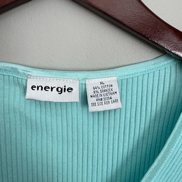Y2K Stretch | XL | Energie Aqua Ribbed Tank Top Lace Up V Neck Fitted - Picture 5 of 5